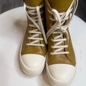 Authentic Rick Owens Women's Lace-Up High-Top sneakers mustard yellow